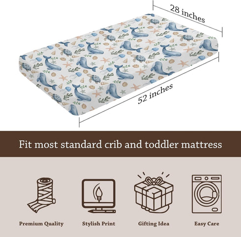 KuphiL10C Mattress-28x52 Watercolor Ocean Whales Sea Turtle Starfish Seashells Pattern Baby Sheets for Crib, Unisex Sea
