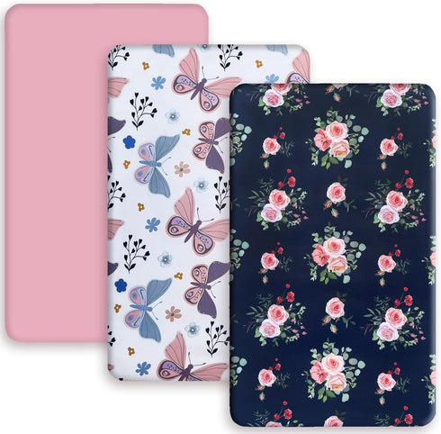 AMROSE 3 Pack Heavenly Soft Mini Crib Sheets, Microfiber Pack N Play Sheets