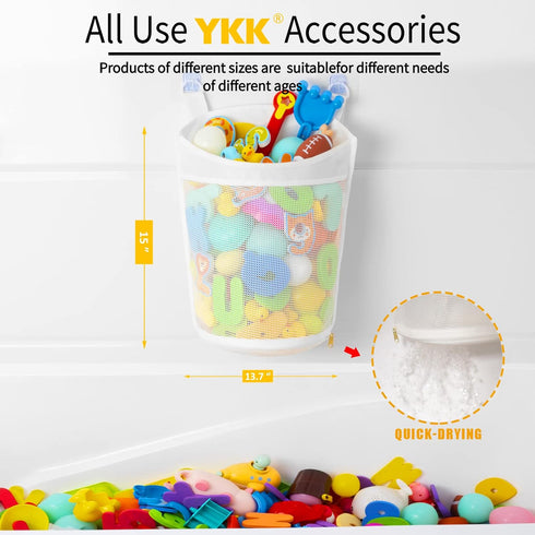 Large Capacity Baby Mesh Bath Toy Organizer, Multiple Ways to Hang, Extra Large Opening Bathroom Toy Storage, Bottom Zipper Bathtub Toy Storage Bag, Baby Shower Games bath Tub Accessory (White) by Ligereza