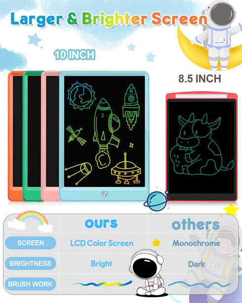 10 Inch 3-8 FLUESTON LCD Writing Tablet, Doodle Board Toys Gifts for Year Old Girls Boys, Colorful Electronic Drawing
