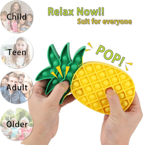 4 Pack Fidget Toys Fruit Silicone Sensory Fidget Poppers Push Bubble Toy, Stress Relief for Autism Anxiety Educational Pop Toys for Kids Adults - Strawberry, Watermelon, Grape, Pineapple
