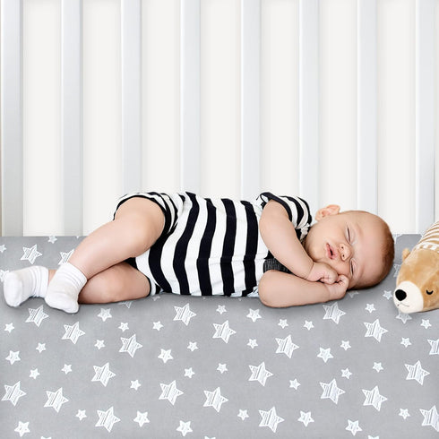 Pack and Play Sheets, 2 Pack Mini Crib Sheets, Stretchy Fitted Sheet for Graco Pack n Play, Dinosaur and Grey Star