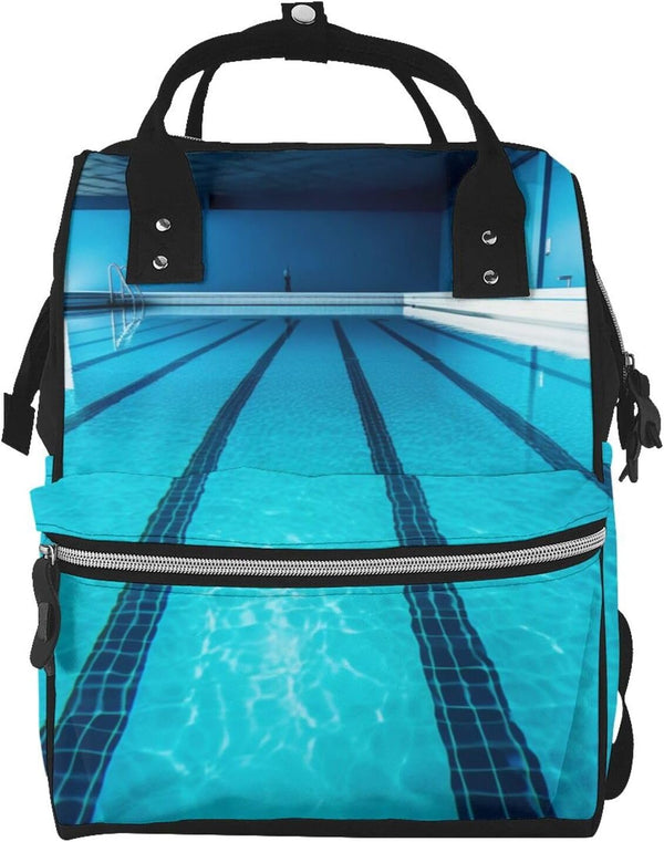 FHEDVBN Blue Swimming Pool Diaper Bag Backpack for Women Multifunction Waterproof Mummy Backpacks