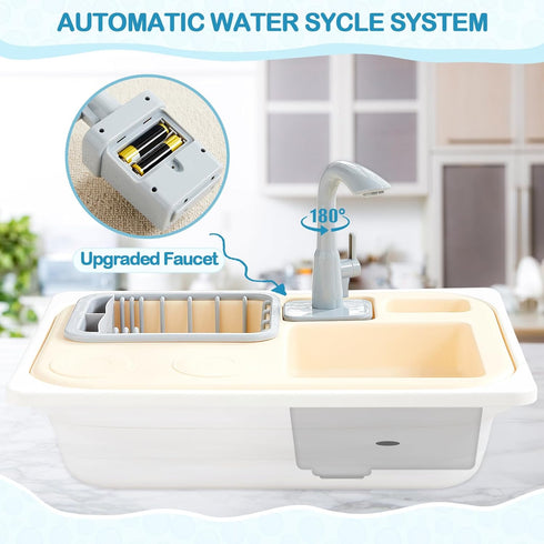 Beright Play Kitchen Sink Toys, Toddler Sink Toys with Upgraded Faucet, Pretend Play Toys Running Water, Perfectly