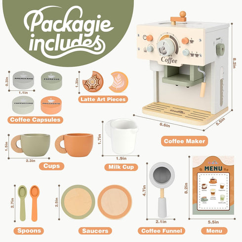 Set, Playset, 3 4 5 6 Dreamon Toy Coffee Maker for Kids Kitchen Wooden Kitchen Accessories Pretend Play Toddler Coffee
