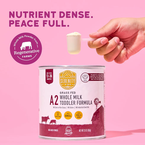 12-36 A2 A2 21 Oz Serenity Kids Month Whole Milk Toddler Formula Powder - Organic Grass-Fed Whole Milk