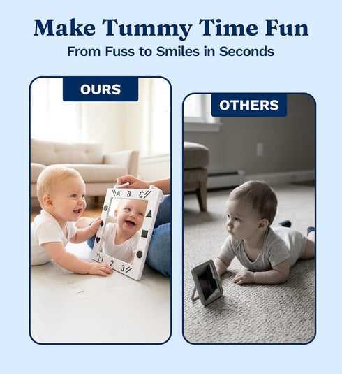Tummy 12x12 012 Premium Tactile Baby Mirror Toy for Time & Play, Double-Sided High-Contrast Sensory, Supports Crawling