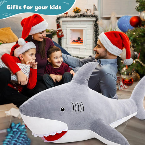 MorisMos Giant Shark Stuffed Animal, 51" Plush Pillow Toy Gift for Kids and Girlfriend, Gray