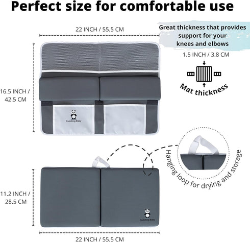 Bath Kneeler and Elbow Rest Pad Set - 2PC Premium Baby Bath Mat Set, Non-Slip Kneeling Pad with Storage Pockets