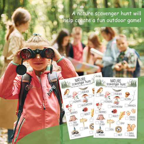 30 Pcs Nature Scavenger Hunt Cards for Camping - Woodland Themed Holiday Party Game Activity.