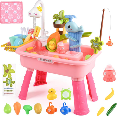 Mobelixy Upgraded Toddler Sand Water Table Toy with Electric Water Pump, Kids Sand