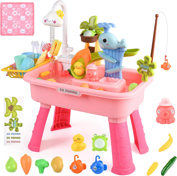 Mobelixy Upgraded Toddler Sand Water Table Toy with Electric Water Pump, Kids Sand