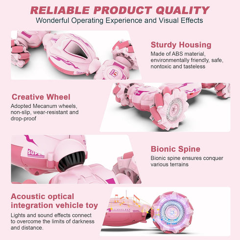 Pink RC Car Toys for Girls Aged 6-12, Gesture Sensing Stunt Car with Lights Music for Birthday Gifts