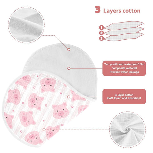 KICPOAY 2 22 11 Inch Muslin Baby Burp Cloths, Pink Pigs Stripes Muslin Baby Rags Comfy Soft Absorbent in for Newborn