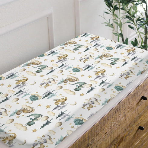 Watercolor Cute Dragon Fairy Tale Changing Pad Cover for Baby Boy, Soft Stretchy Safe Snug Fitted Diaper Change Table