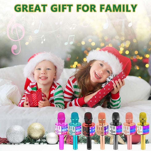 Amazmic Kids Karaoke Microphone Machine, Portable Wireless Karaoke Machine with LED Lights, Gift for Children Adults
