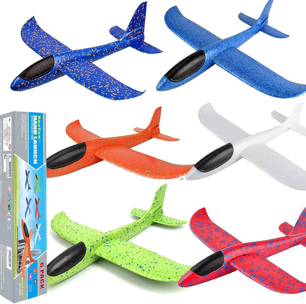 BooTaa 6 Pack Airplane Toys, 17.5" Large Throwing Foam Plane, 2 Flight Mode Gliders, Birthday Gifts for Kids 3-12