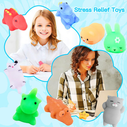 YAWEVEAY 100Pcs Mochi Squishy Toy Individually Wrapped Squishy Toys for Kids Party Favors, Kawaii Squishies Animals