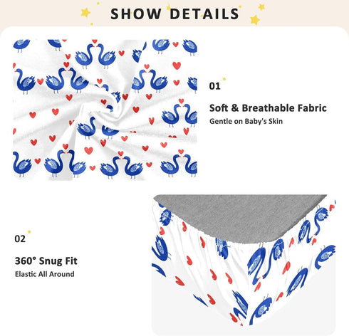 miaozhen 1 Pack 52x28 Cotton Baby Crib Sheets for Boys Girls Ultra Soft Cartoon Animal Swan Red Heart Muslin Crib