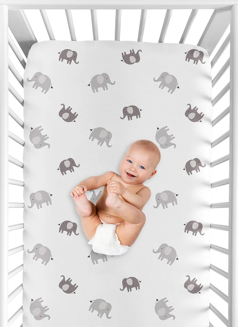 Sweet Jojo Designs Grey and White Boho Bohemian Elephant Boy Girl Gender Neutral Unisex Baby Fitted Crib Sheet Infant