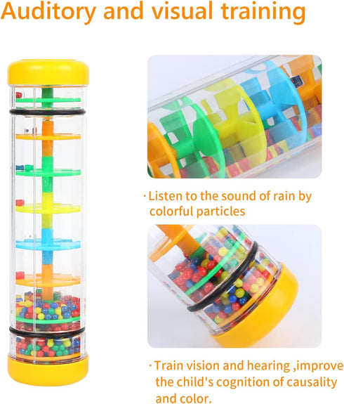 Rainmaker 8 inch Mini Rain Stick for Babies, Yellow Rattle Tube Shaker Music Sensory Toy