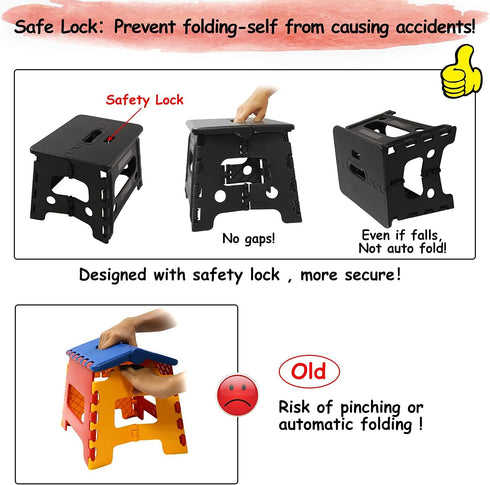 SUMBABO (1 Kids Folding Step Stool for Toddlers Safety Lock to Stable Black)