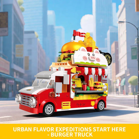 ecpoteny Set, 566PCS Playset 6+ Piggy Burger Truck Mini Building Creative Fast Food Truck City Car Toy, Imaginative