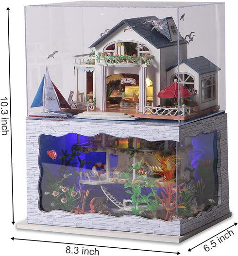 DIY Miniature Dollhouse Kit - Tiny House with Furniture and Dust Proof, 1:24 Scale Beachside Bungalow