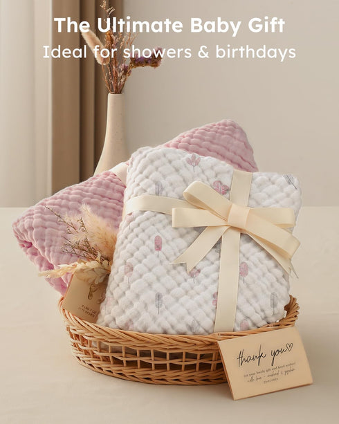 2 Pack 100% Kids,37.5"x37.5", Yoofoss Hooded Baby Towels for Newborn Muslin Organic Cotton Baby Bath Towel with Hood