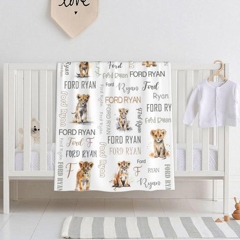 Novusopt Personalized Lion Baby Blanket with Name Custom Blankets for Kids Baby Boy Receiving Blankets Newborn Soft