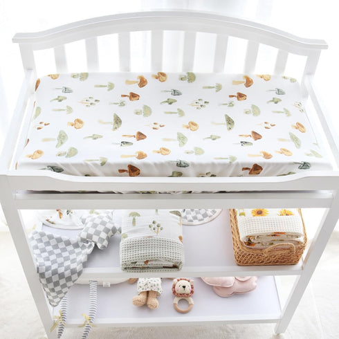 LifeTree Muslin Swaddle Blankets and Changing Pad Covers Fitted, Mushroom Pattern, Super Soft Viscose from Bamboo