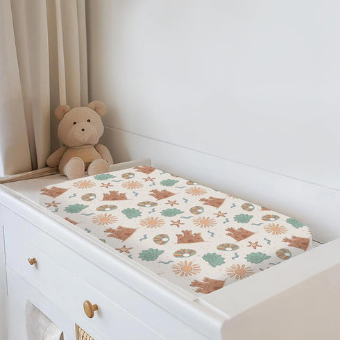 Summer 32''16'' Boho Beach Changing Pad Covers for Baby Girls Boys Retro Seaside Holiday Fitted Change Table Pad Covers