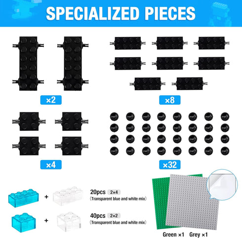 1600 Pieces Building Bricks with 2 Packs 24x24 Studs Sticky Plates, 46PCS Wheel Accessory, Creative Toy Compatible with