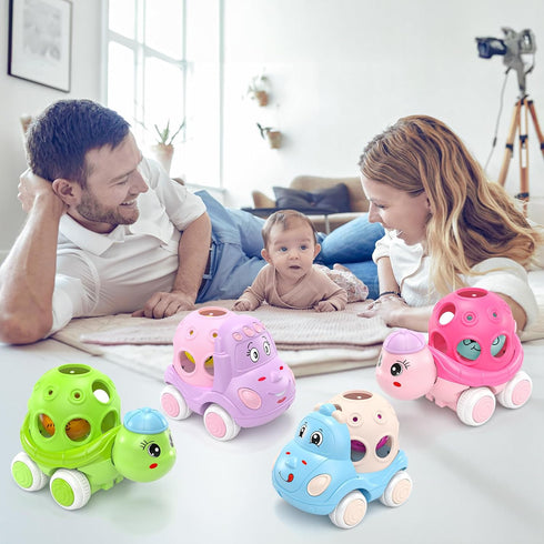 6-12 12-18 1 4 Pack 1-3 1yr 2yr Baby Car Toys for Months Year Old Girls- Rattle Push N Go Cars for Toddlers Years