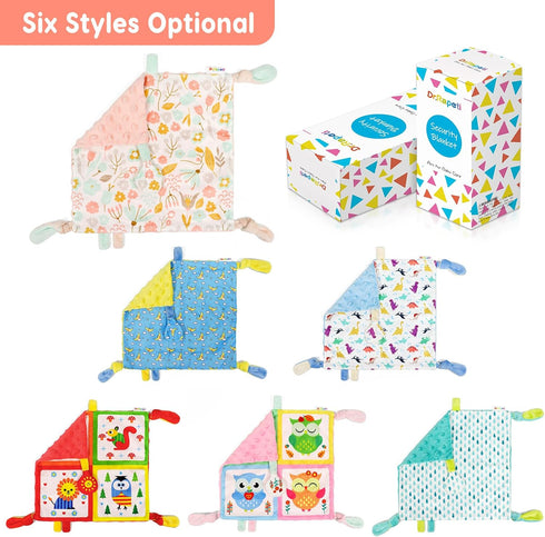 Dr.Rapeti Tag Security Blanket for Baby Infant Toddler Kid, 10x10inches Washable Sensory Toy Lovey Blanket