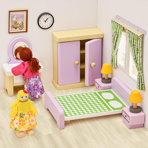 Set, 36PCS 5 4 3 4 5 6 Toyssa Wooden Dollhouse Furniture Miniature Doll House Accessories with Colorful Room & Flexible
