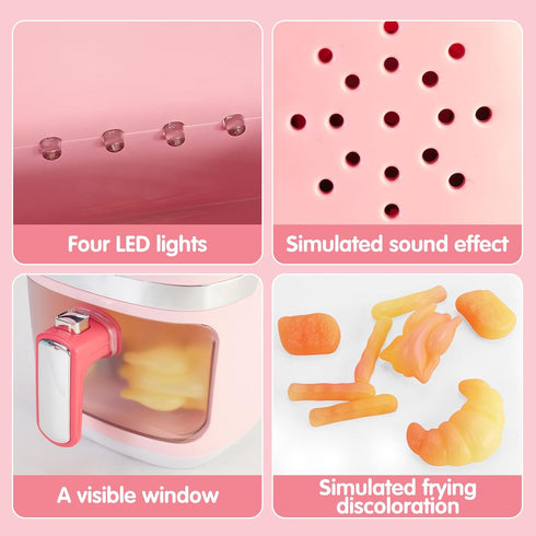Set 3-5 4-8,Pink Play Kitchen Accessories, Pretend Kitchen Appliances with Toy Air Fryer for Kids with Sound