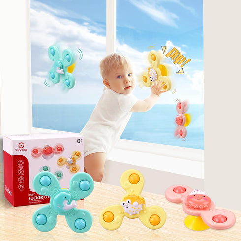 Suction Cup Toy for Baby - 3 Pcs Spinning Toy Early Education Bathtub Toy, Sea Animals Design with Suction Cups