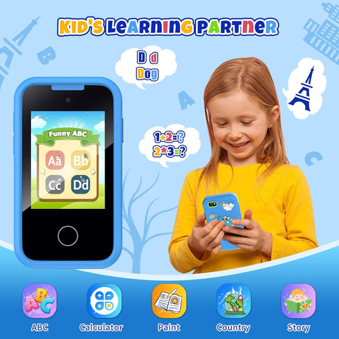 Kids Smart Phone Dinosaur Toys for Boys Ages 3-8, Touchscreen Kids Cell Phone with Music Player & Camera