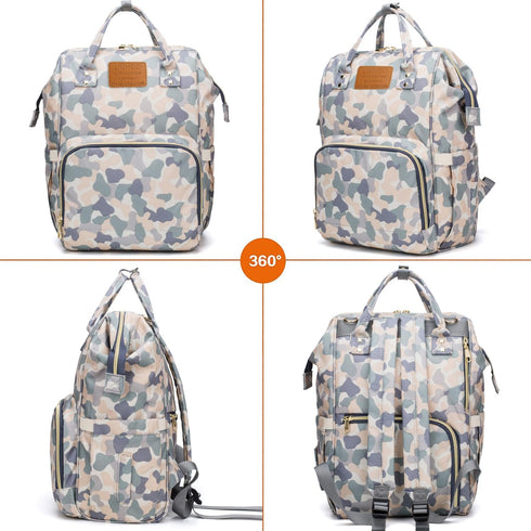 LIMHOO Backpack Diaper Bag for Men Dad, Waterproof Large Canvas Camo Nappy Bags, Baby Care Bag (Light Camo)