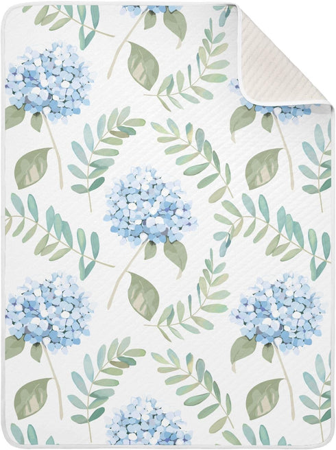 KICPOAY Swaddle Blanket for Blue Floral Hydrangeas with Leaves Baby Receiving Blanket Muslin