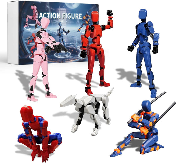 Updated Assembly 6 Pack T13 Action Figures, Titan 13 Dummy Robot Toy Set, Birthday Gift for Kids