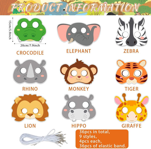 36Sets Animal Coloring Mask Jungle Animal Crafts for Kids Color Your Own Paper Mask Easy DIY Wild Lion Masquerade