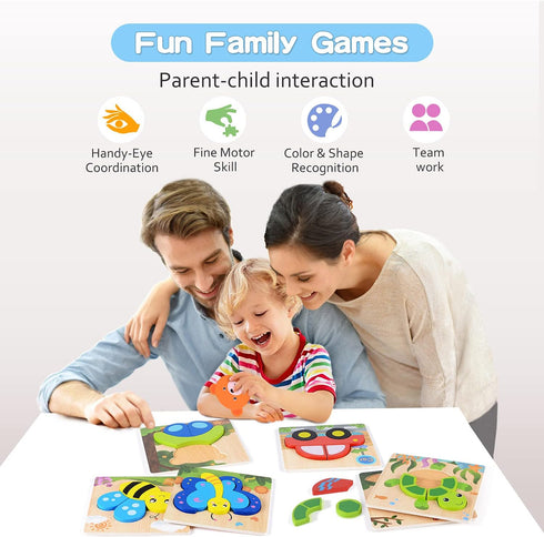 Magifire Wooden Puzzles for Toddlers 1-3, Set of 6 Montessori Baby Puzzles with Storage Bag