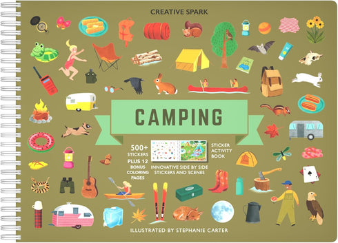 Camping Stickers & Coloring Book - 500+ Animal Stickers for Kids & 12 Coloring Pages - Fun Sticker Activity Book for
