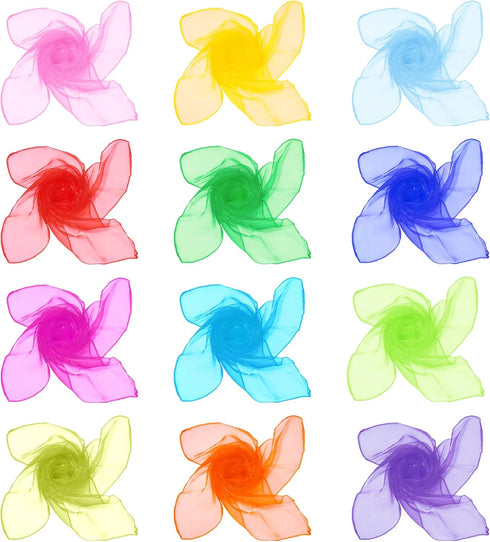 12pcs Square Juggling Silk Dance Scarves, 24 Inches Magic Tricks Performance Props Accessories in 12 Colors