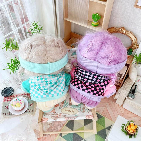 niannyyhouse 20cm Plush Doll Clothes Headband Hoodie Coat Pants Dress Up (Purple)
