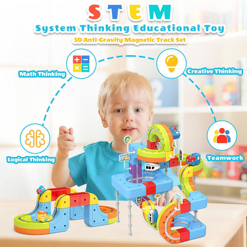 Generic 18pcs Set, Playset Magnetic Train Track Educational Building Toy with Colorful Multi-Level Railway System