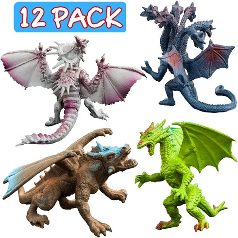 4 Inch Realistic Detail Dragon Toy Set, 12 Pcs Mini Dragon Figures with Gift Box for Kids