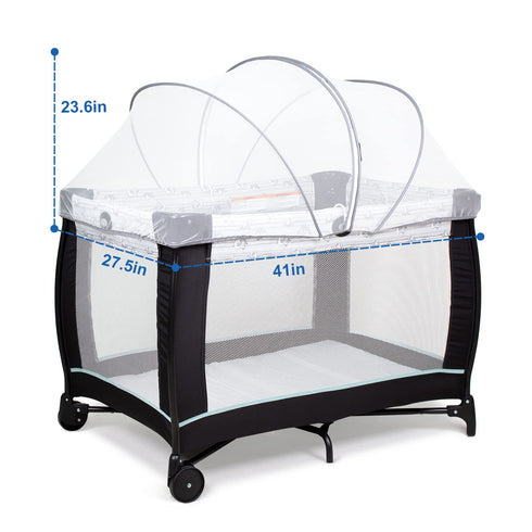 2-Way Beberoad Love Portable Playard Cover Breathable Mosquito Net with Zipper for Travel Cribs & Playpens (White)